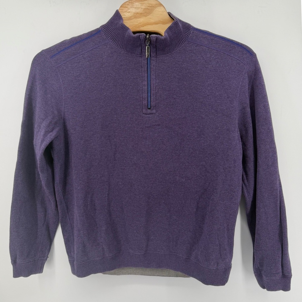 Tommy Bahama Reversible Quarter Zip Mens XL Purple Grey Contrast Stitching shirt